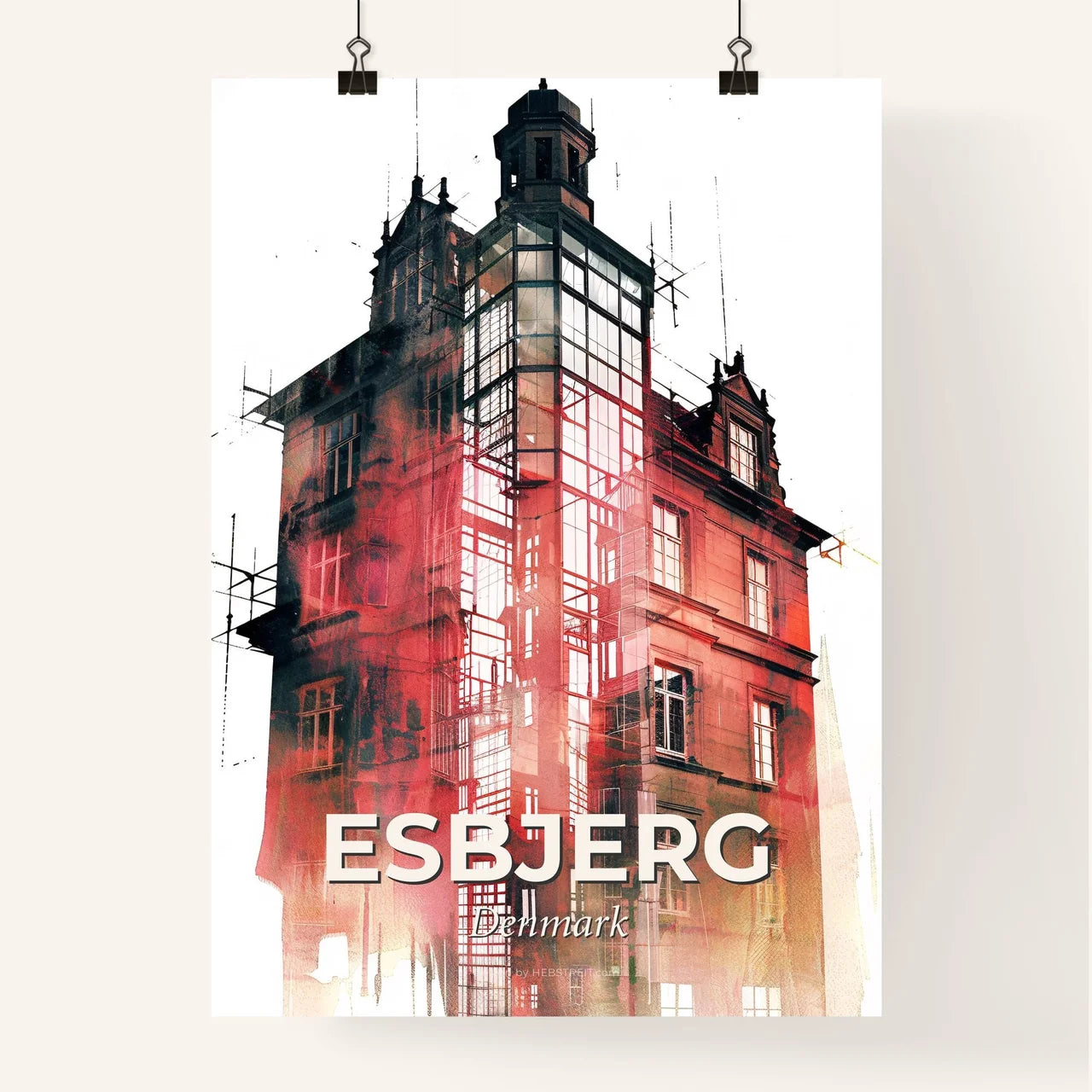 Esbjerg Skyline Silhouette Composite Artwork Subtile Background Poster