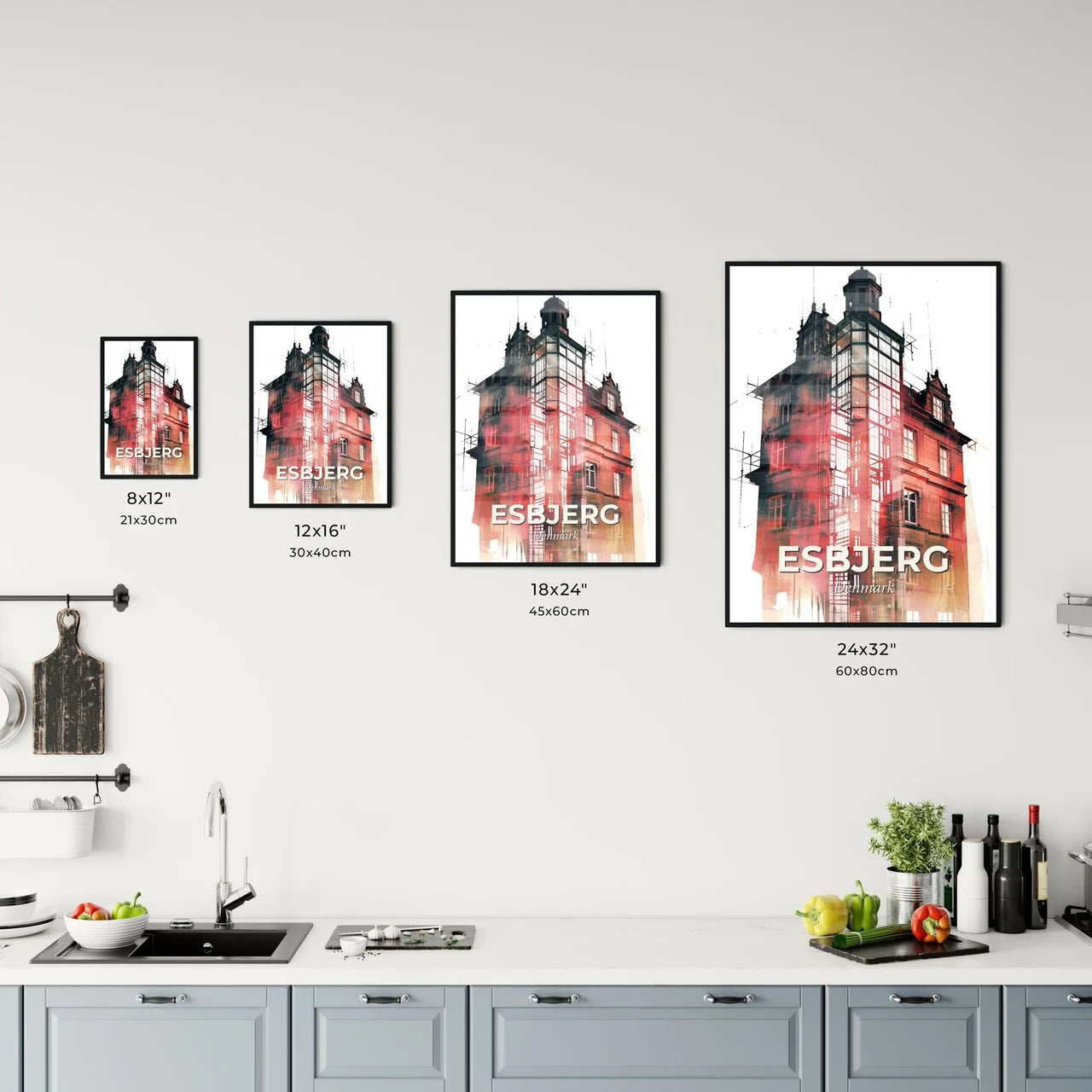 Esbjerg Skyline Silhouette Composite Artwork Subtile Background Office Art