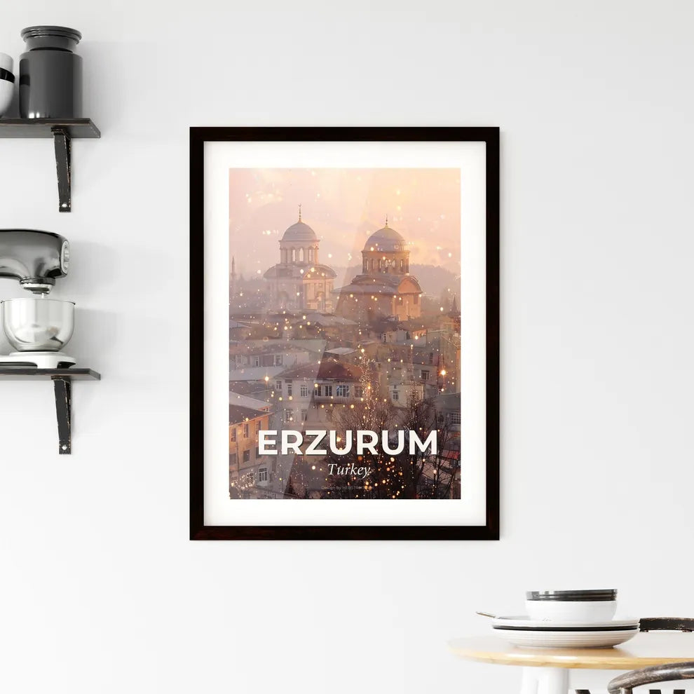 Erzurum Skyline Double Exposure Art Poster Framed Print