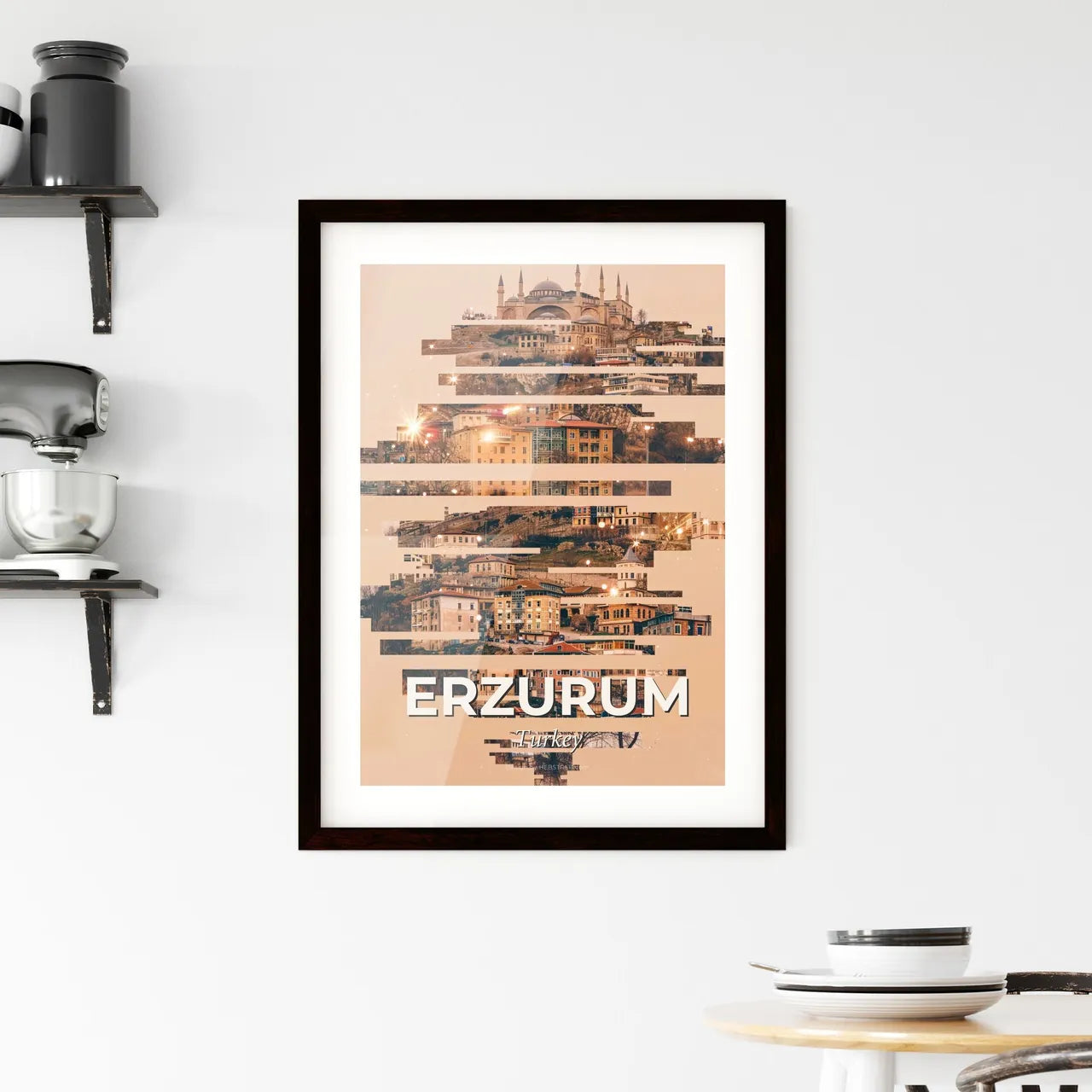 Erzurum City Skyline Night Double Exposure Art Poster Framed Print