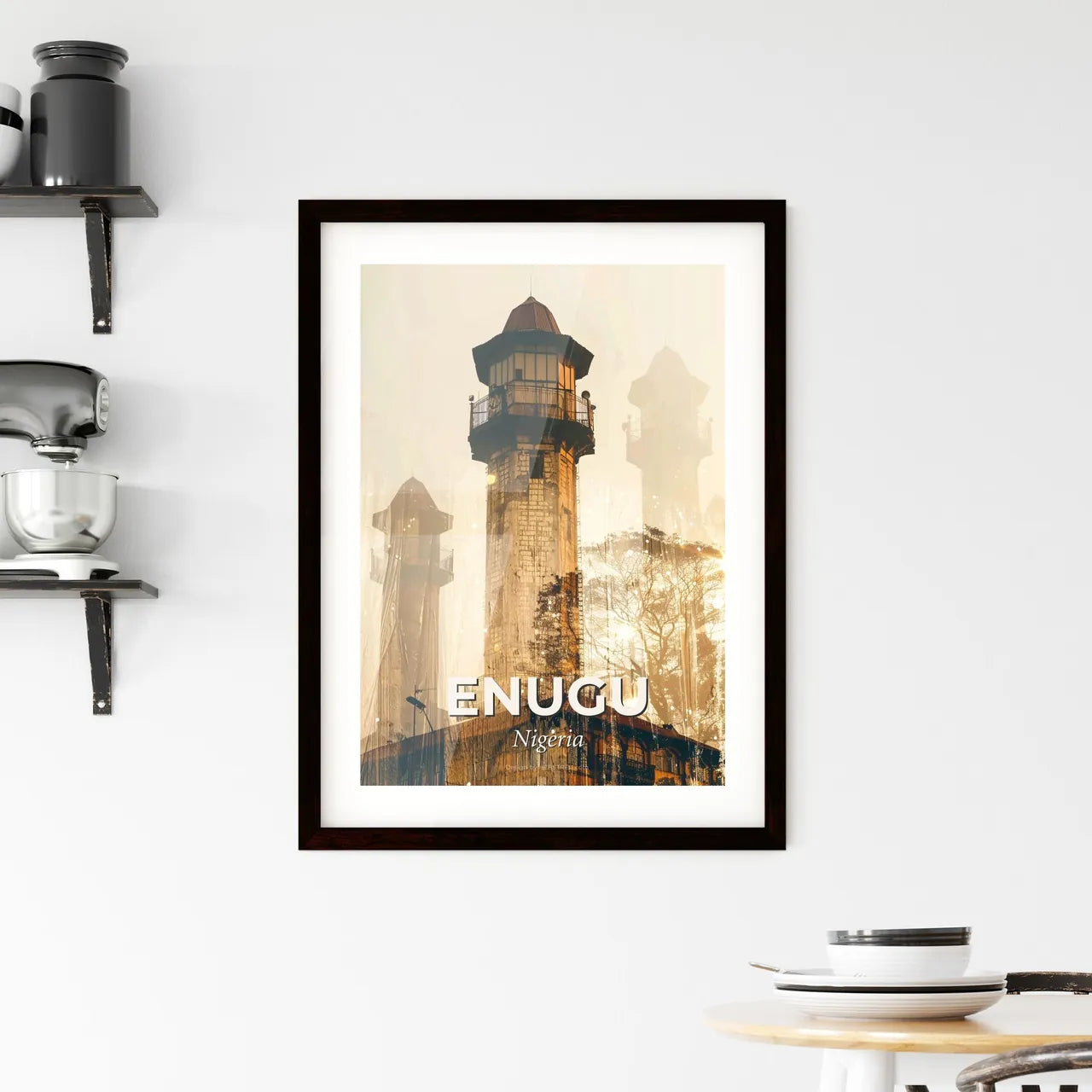 Enugu Skyline Double Exposure Art Poster Framed Print