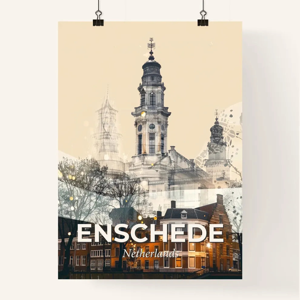Enschede Skyline Double Exposure Cityscape Art Poster