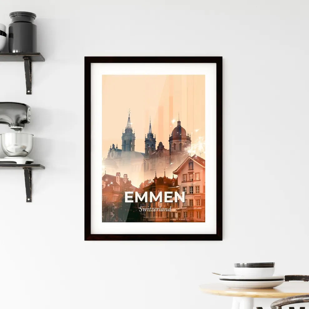Emmen City Skyline Double Exposure Art Poster Framed Print