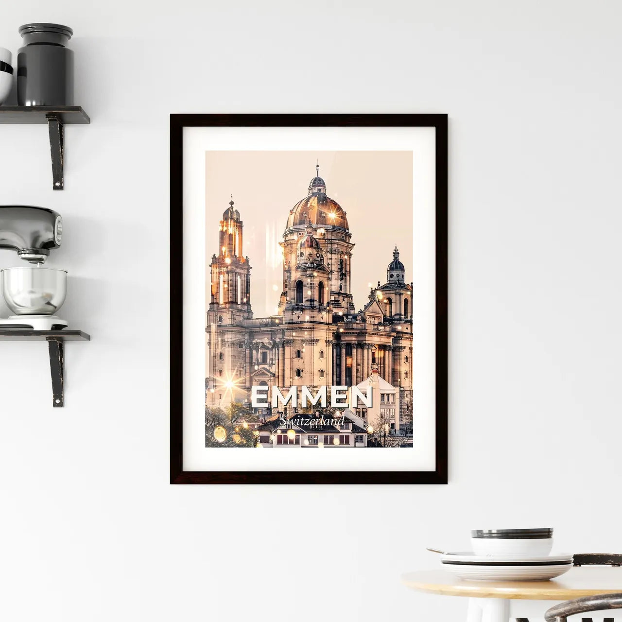 Emmen Skyline Glow Cityscape Art Deco Poster Framed Print