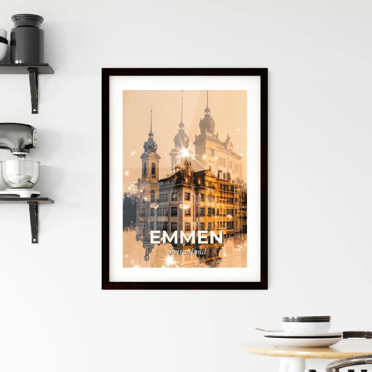 Emmen, Switzerland: City Skyline Composite Art Poster Framed Print