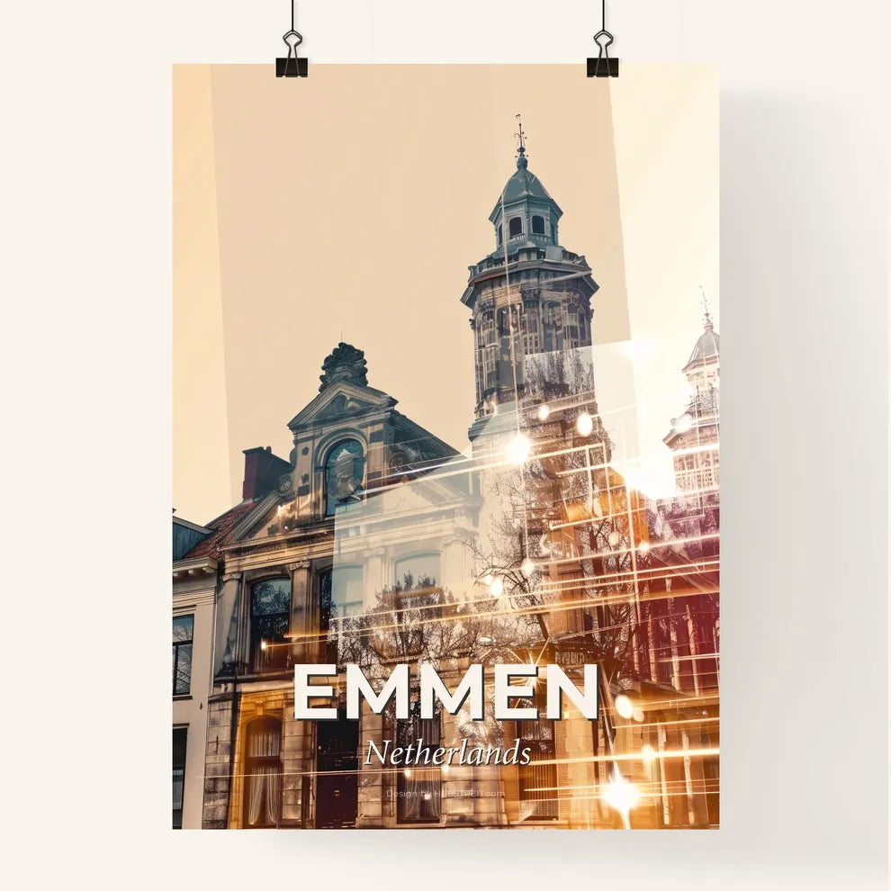 Emmen Cityscape Art Skyline on Warm Beige Poster