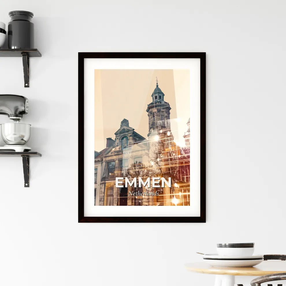 Emmen Cityscape Art Skyline on Warm Beige Framed Print