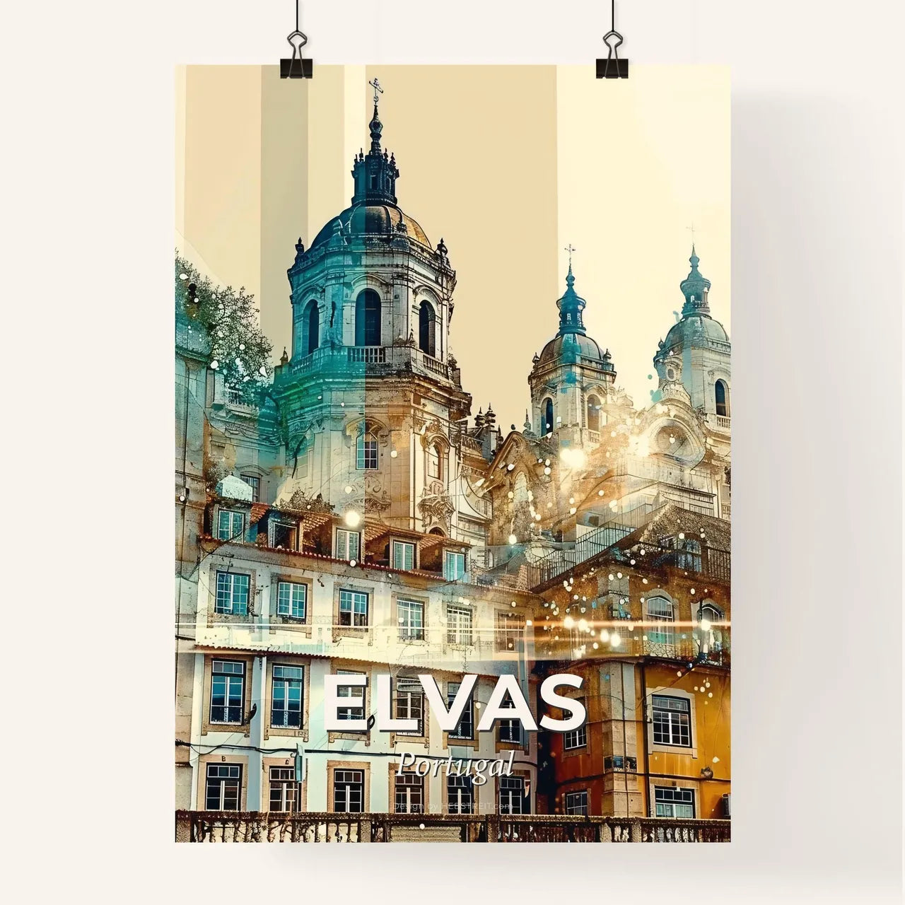 Elvas City Skyline Double Exposure Poster Art Poster