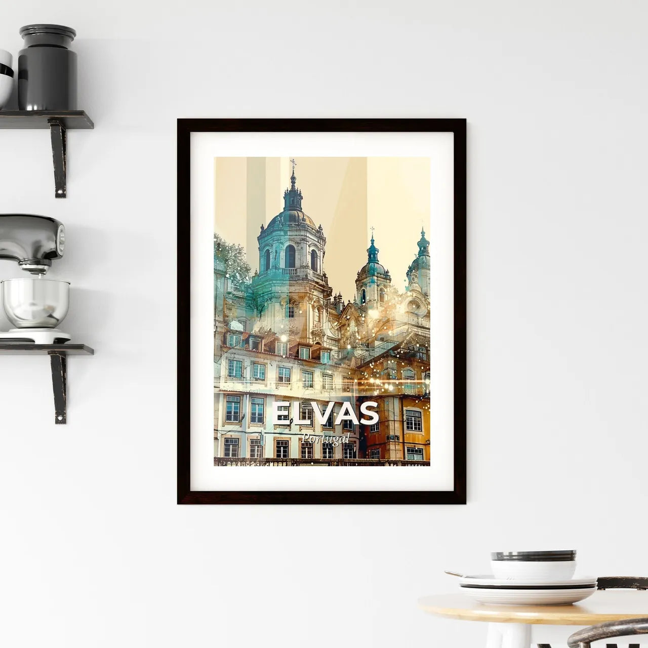 Elvas City Skyline Double Exposure Poster Art Framed Print