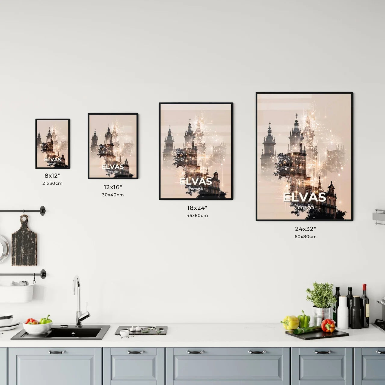 Elvas Skyline City Icons Double Exposure Art Office Art