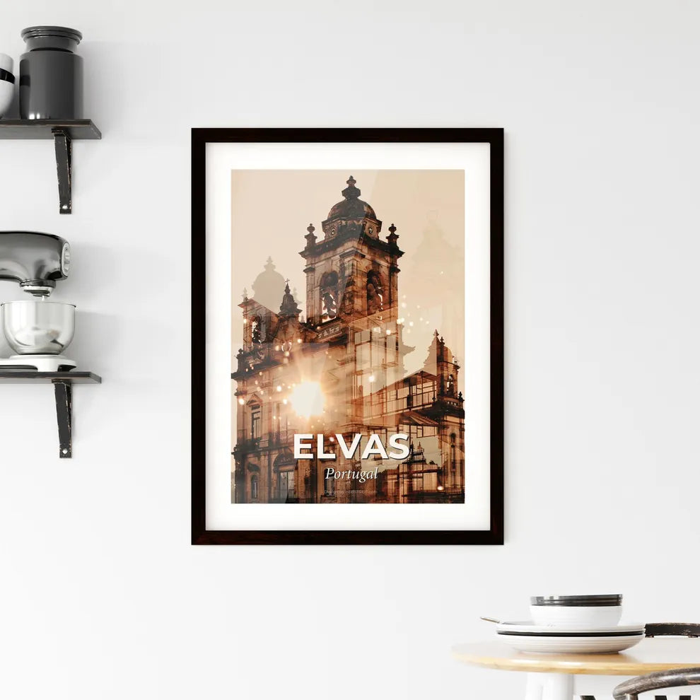 Elvas Skyline Double Exposure Iconic Poster Framed Print