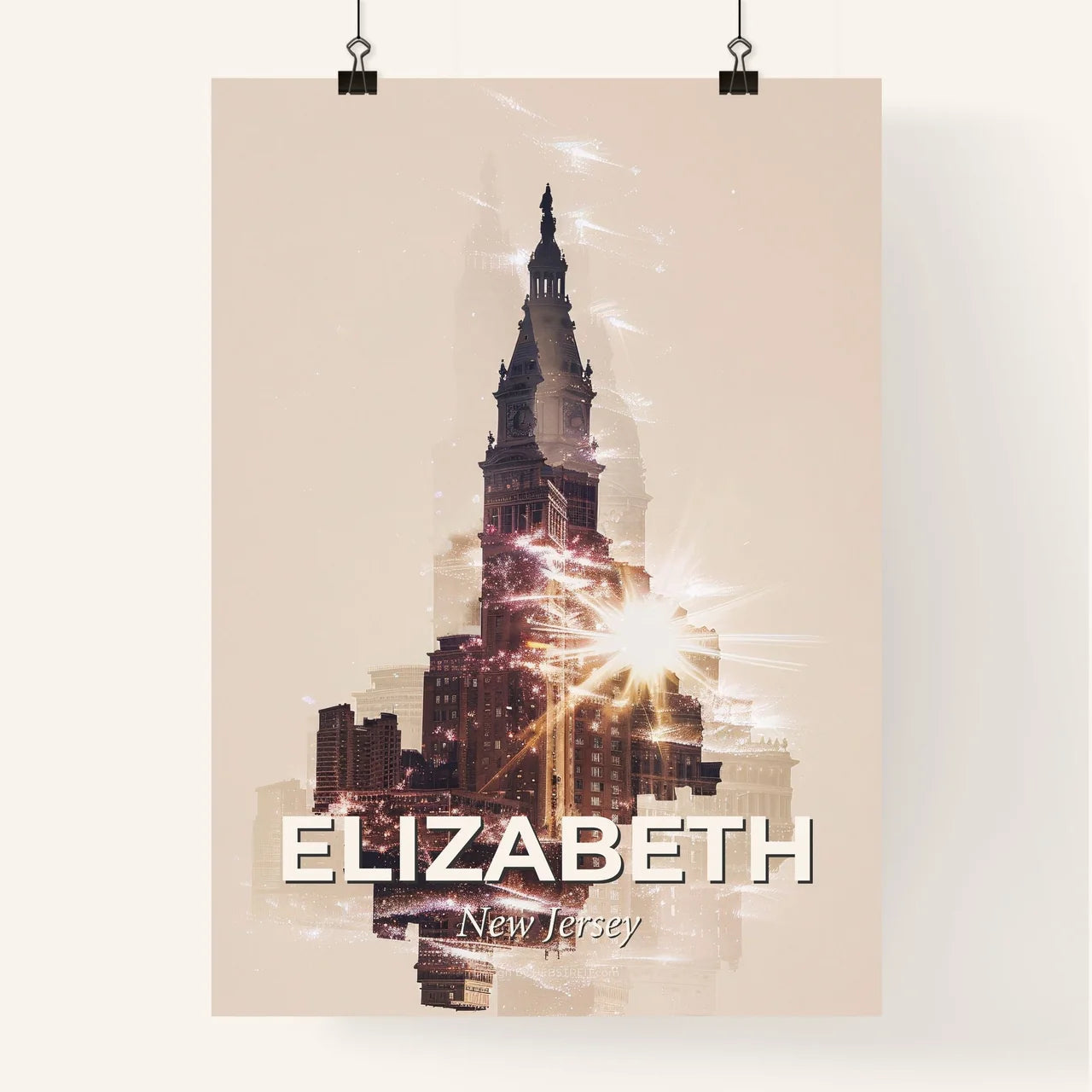 Elizabeth City Skyline Double Exposure Art Poster