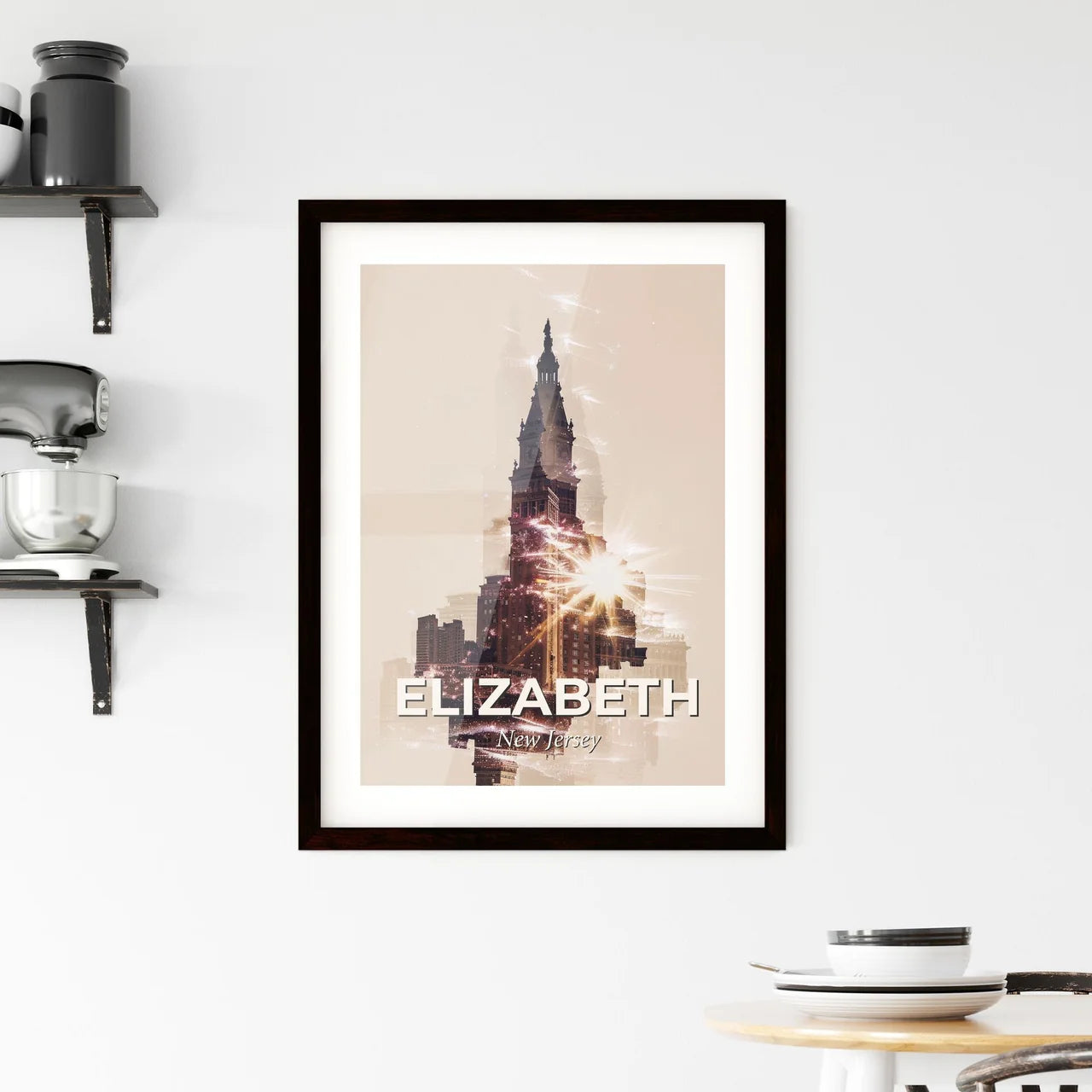 Elizabeth City Skyline Double Exposure Art Framed Print