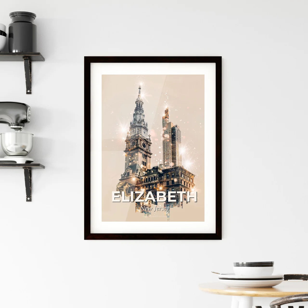 Elizabeth, New Jersey: City Icons Silhouette Poster Framed Print