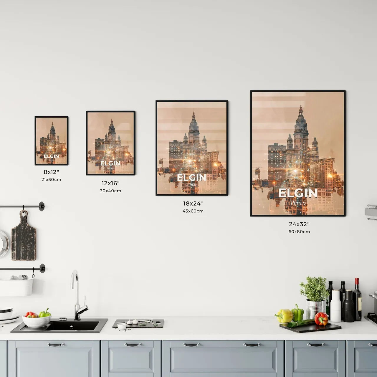 Elgin City Skyline Composite Art Poster Office Art