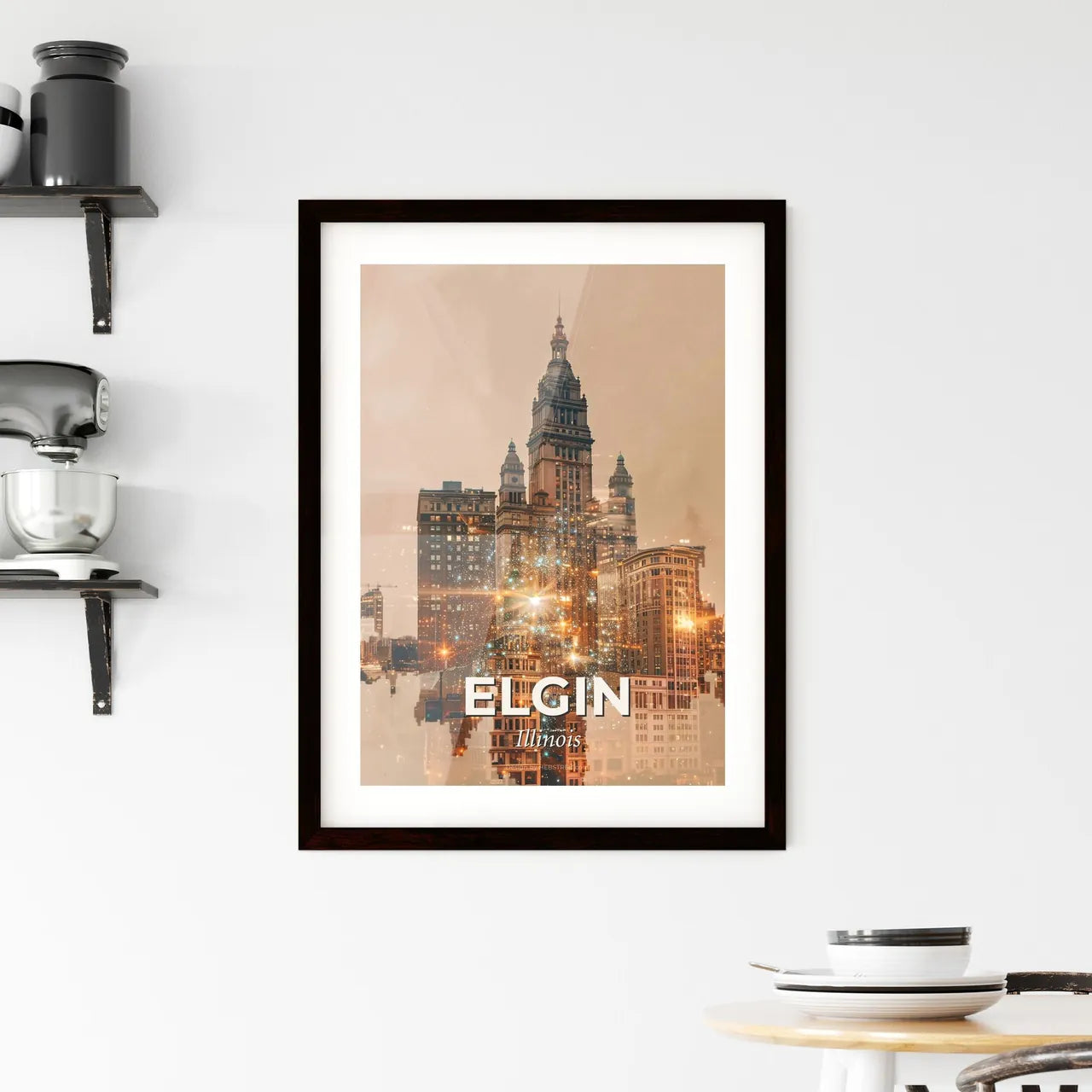 Elgin City Skyline Composite Art Poster Framed Print