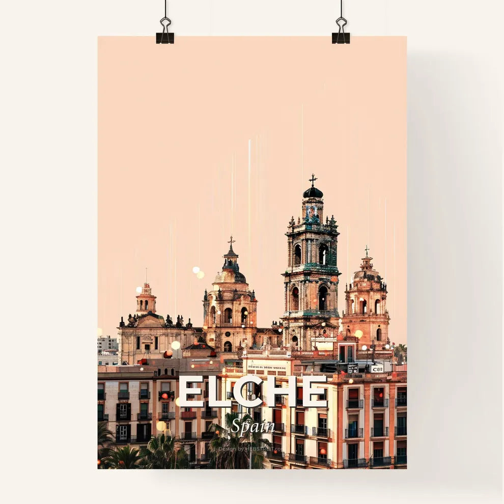 Elche Skyline City Art Double Exposure on Bright Beige Poster