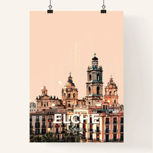 Elche Skyline City Art Double Exposure on Bright Beige Poster