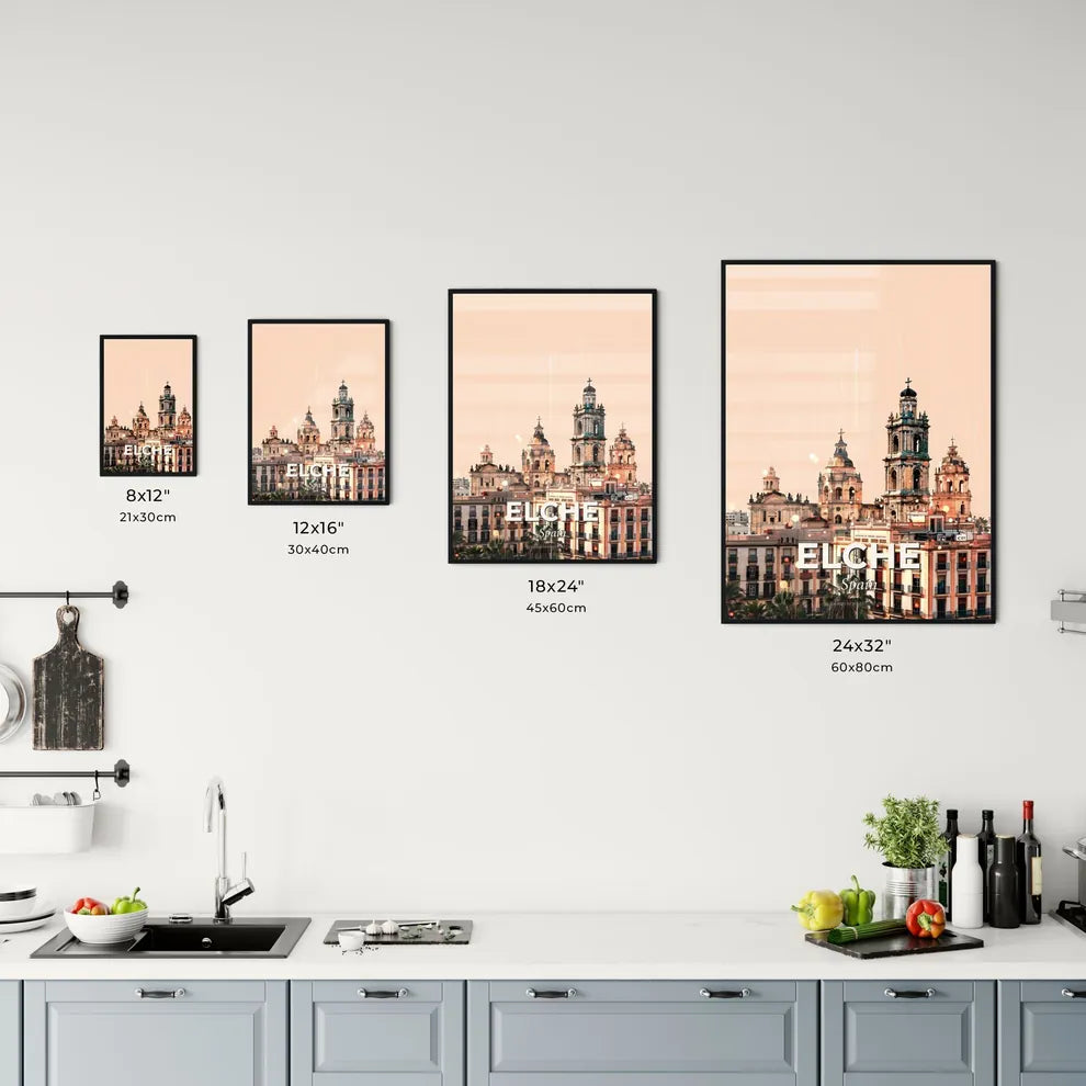 Elche Skyline City Art Double Exposure on Bright Beige Office Art