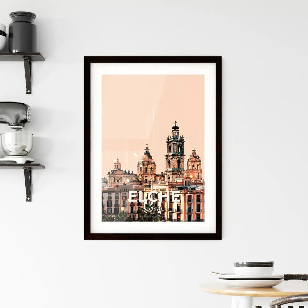 Elche Skyline City Art Double Exposure on Bright Beige Framed Print