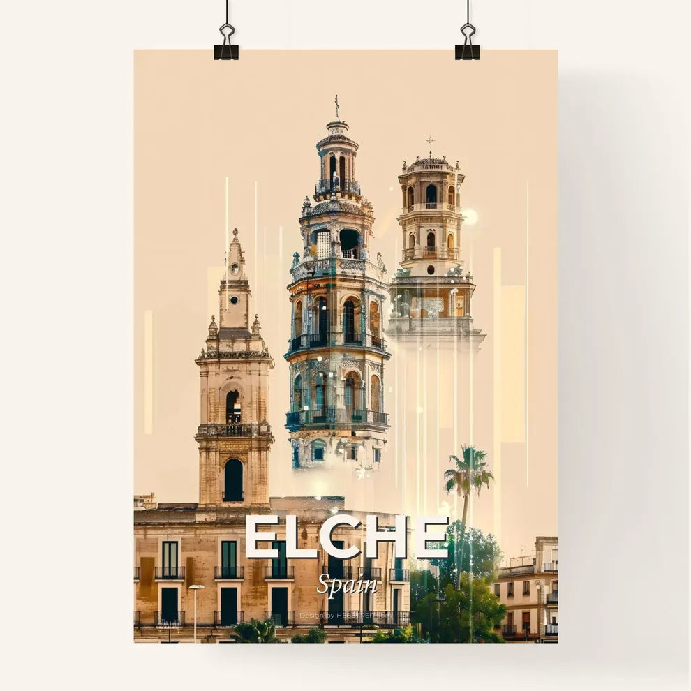 Elche City Skyline Double Exposure Art Print Poster
