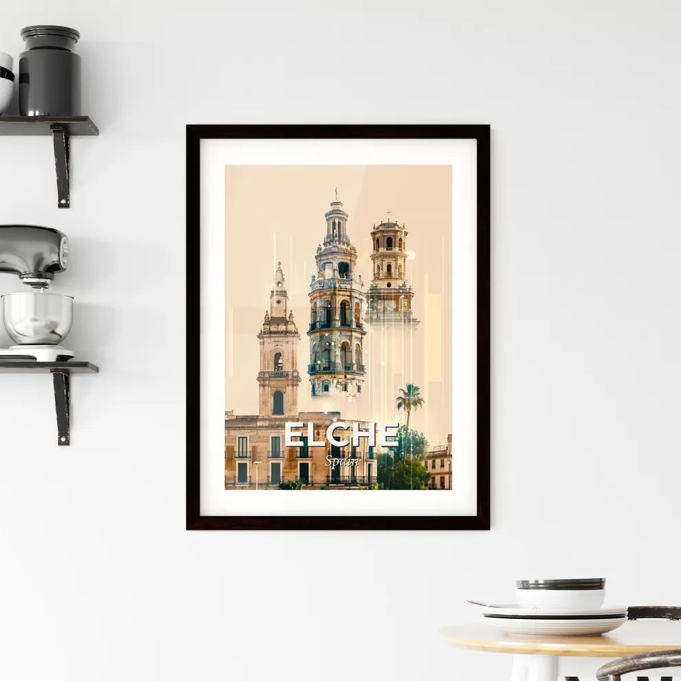 Elche City Skyline Double Exposure Art Print Framed Print
