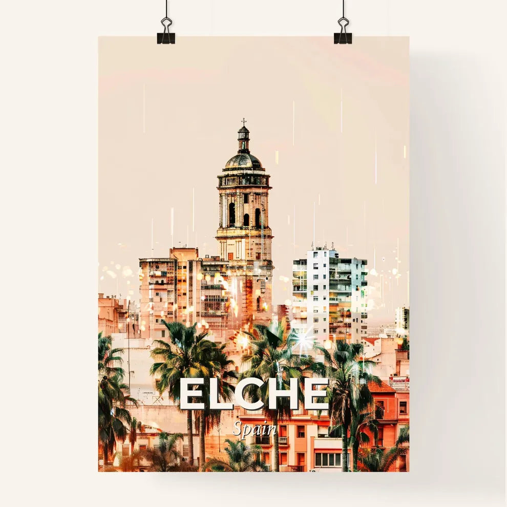 Elche City Skyline Poster Art: Local Icons, Bright Sparkle Poster