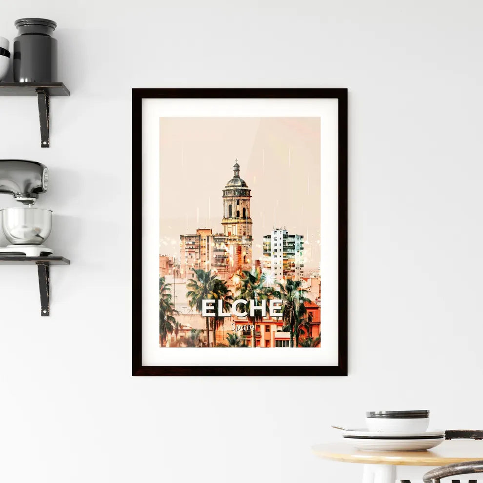Elche City Skyline Poster Art: Local Icons, Bright Sparkle Framed Print