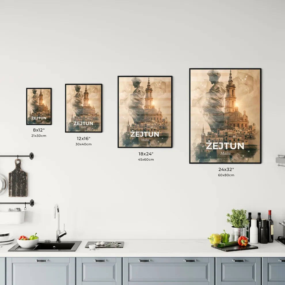 Żejtun City Skyline Double Exposure Poster Art Office Art