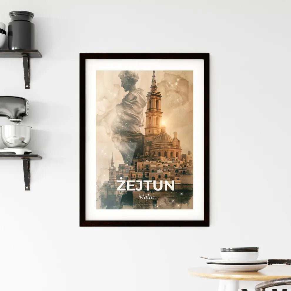 Żejtun City Skyline Double Exposure Poster Art Framed Print