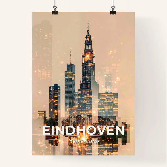 Eindhoven Skyline Cityscape Beige Sparks Poster
