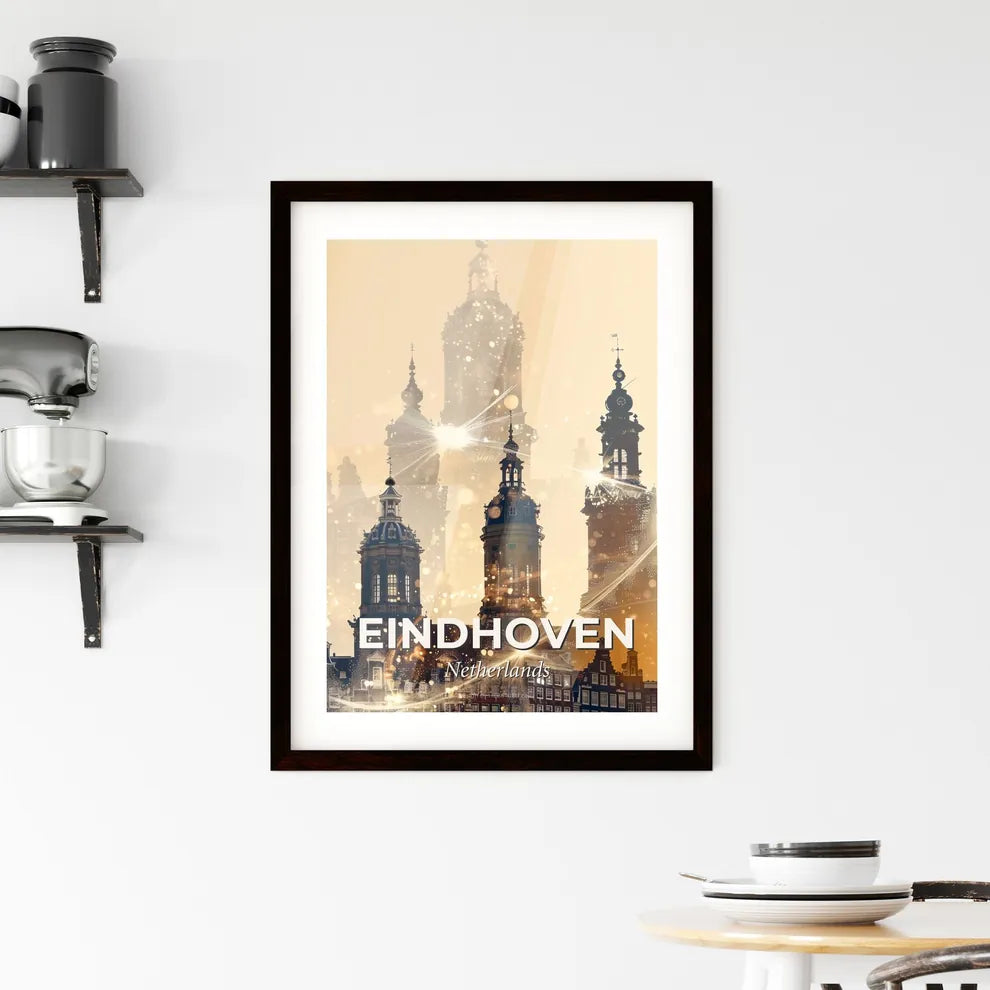 Eindhoven: City Skyline Art, Vibrant Beige Framed Print