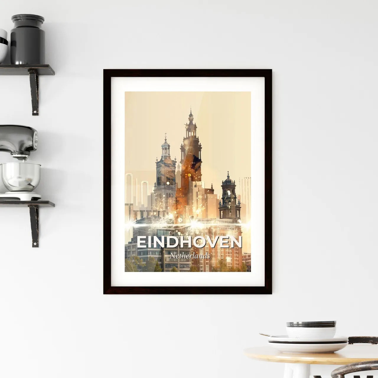 Eindhoven: Double Exposure City Skyline Art Framed Print