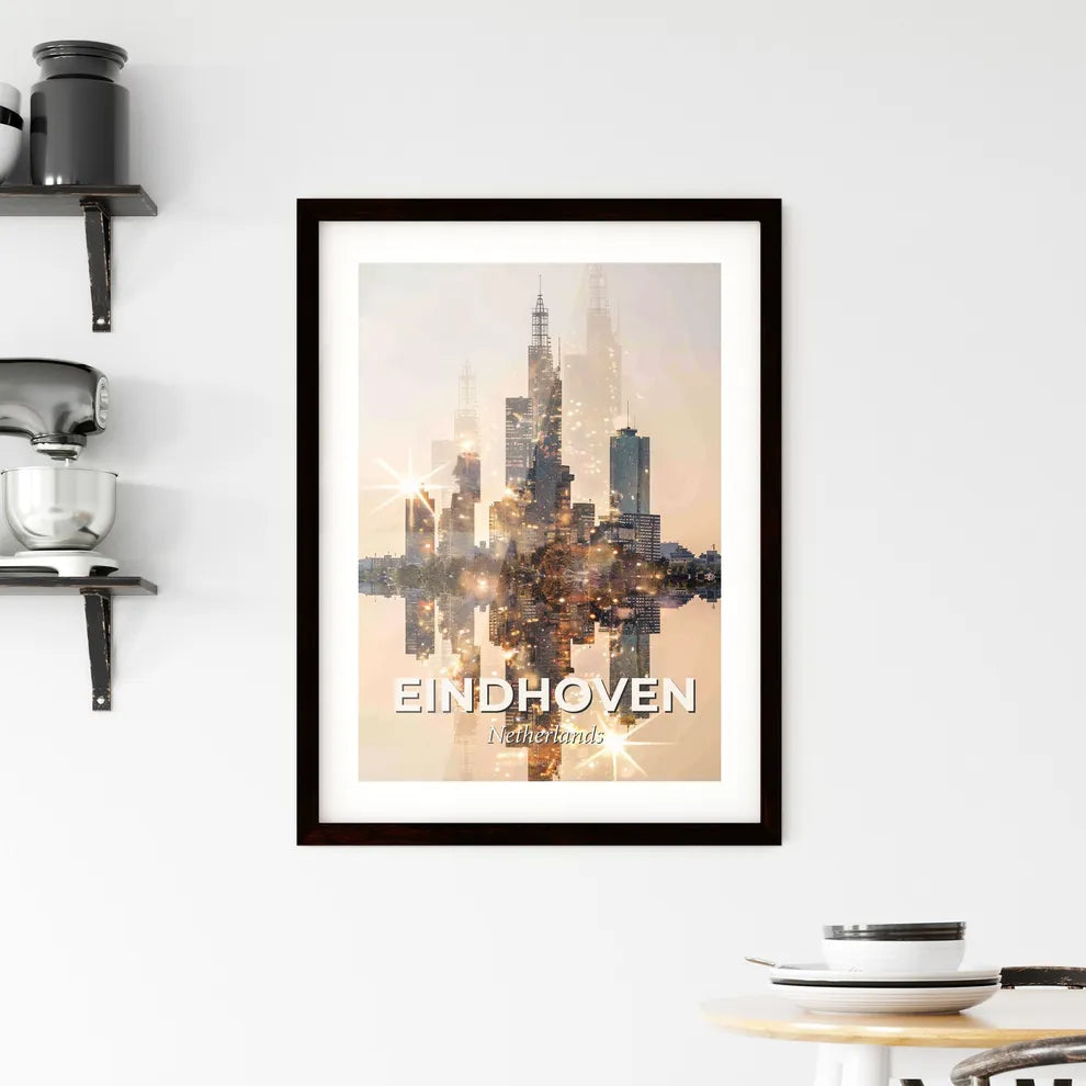 Eindhoven Skyline Double Exposure Poster Art Framed Print