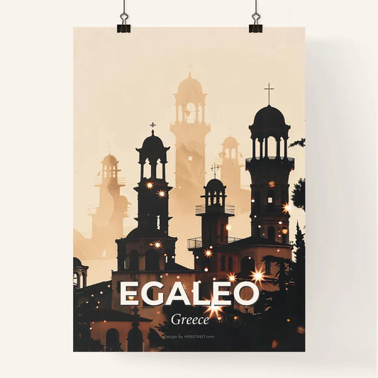 Egaleo Greece Cityscape Silhouette Sparkles Poster Poster