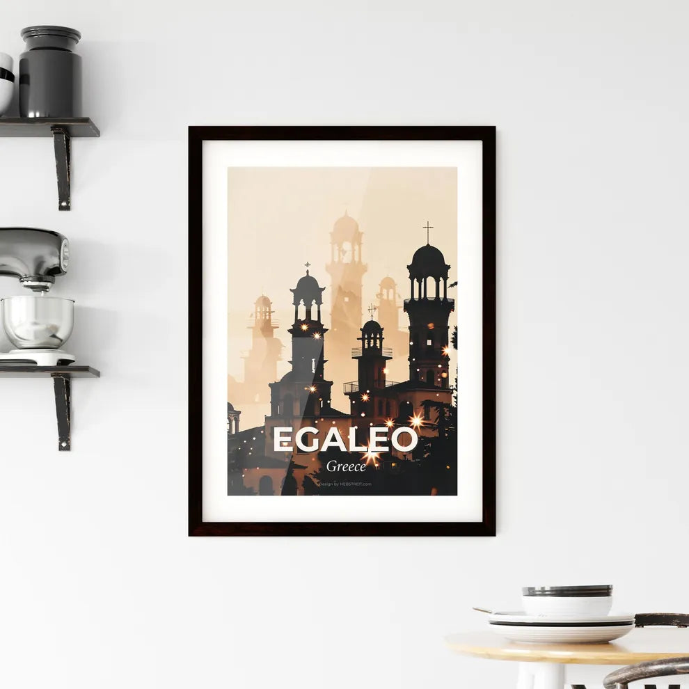 Egaleo Greece Cityscape Silhouette Sparkles Poster Framed Print