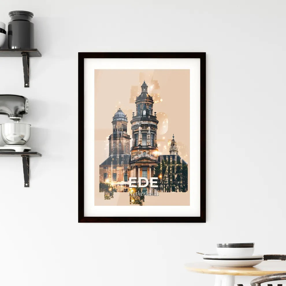 Ede, Netherlands: City Skyline Art with Local Icons Framed Print