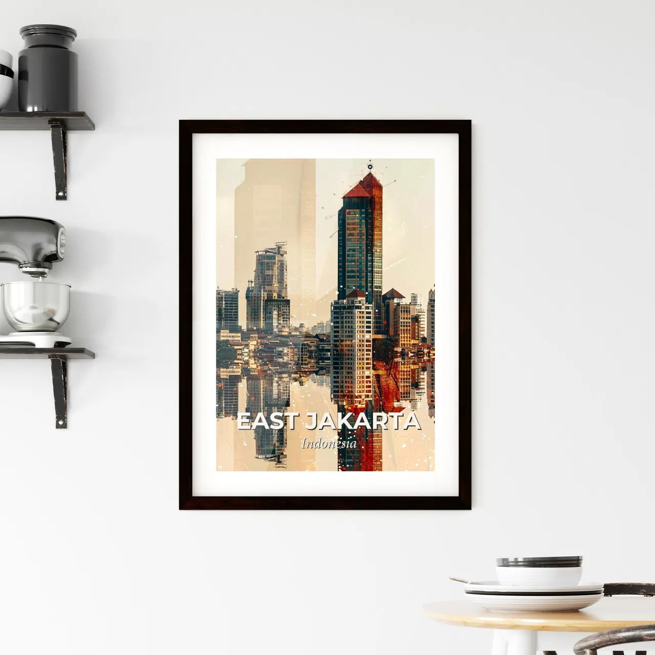 East Jakarta Skyline Double Exposure Art Poster Framed Print