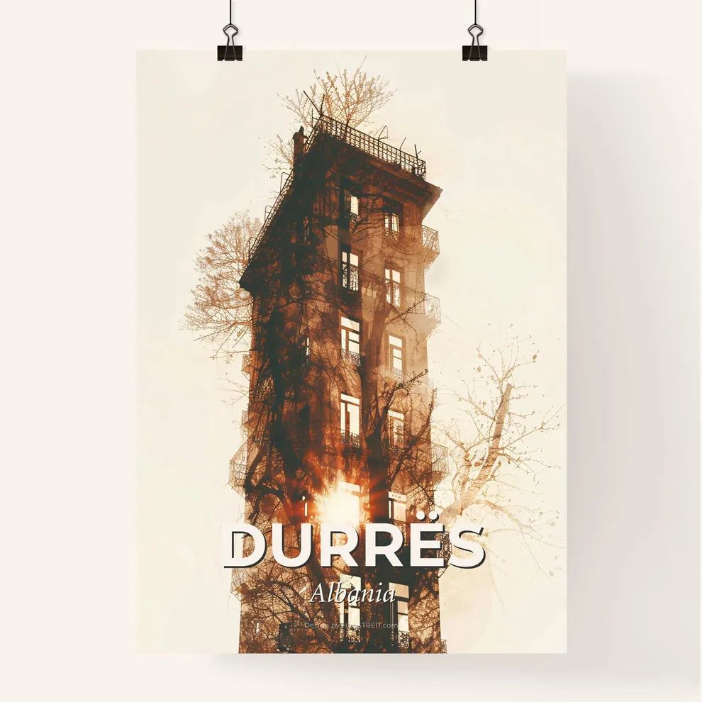 Durres Skyline Silhouette Bright Beige Poster Art Poster