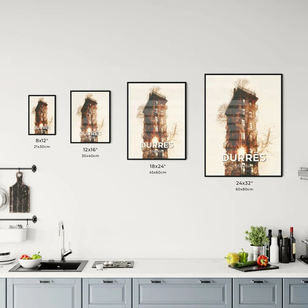 Durres Skyline Silhouette Bright Beige Poster Art Office Art