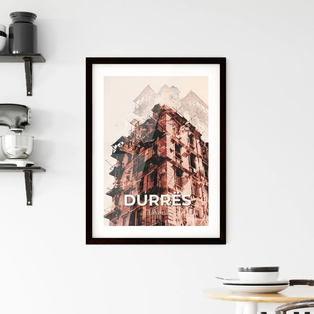 Durrës Skyline Composite: Beiges and Lights Framed Print