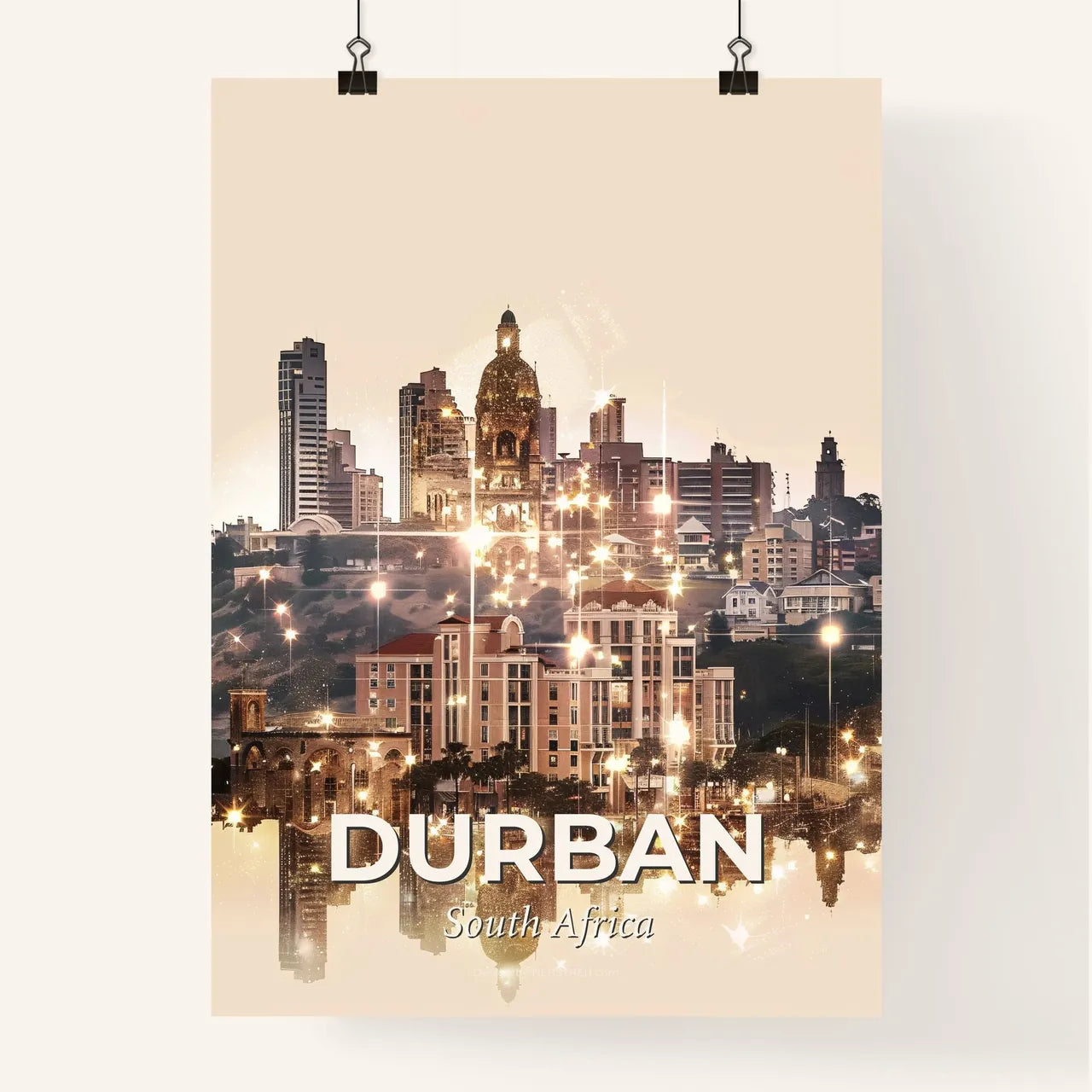 Durban City Skyline Bright Beige Poster Art Poster