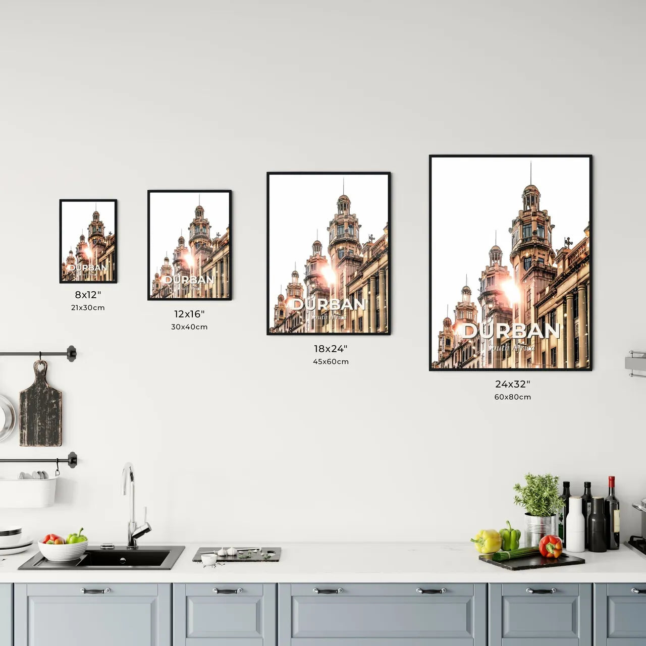 Durban City Skyline Double Exposure Beige Background Office Art