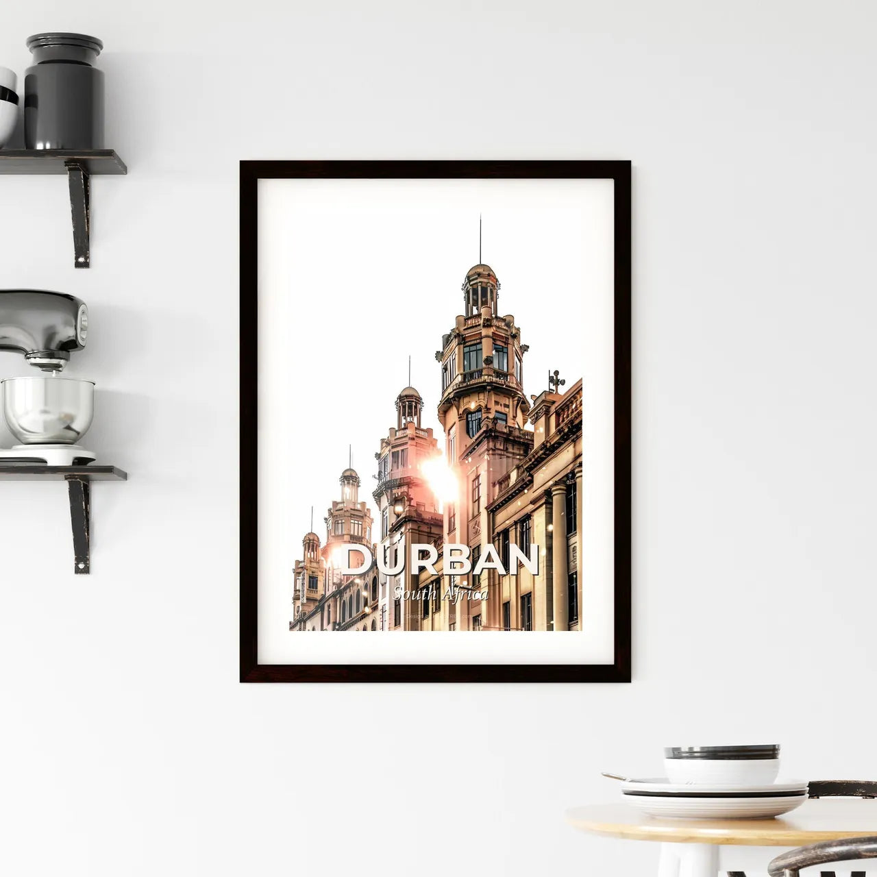 Durban City Skyline Double Exposure Beige Background Framed Print