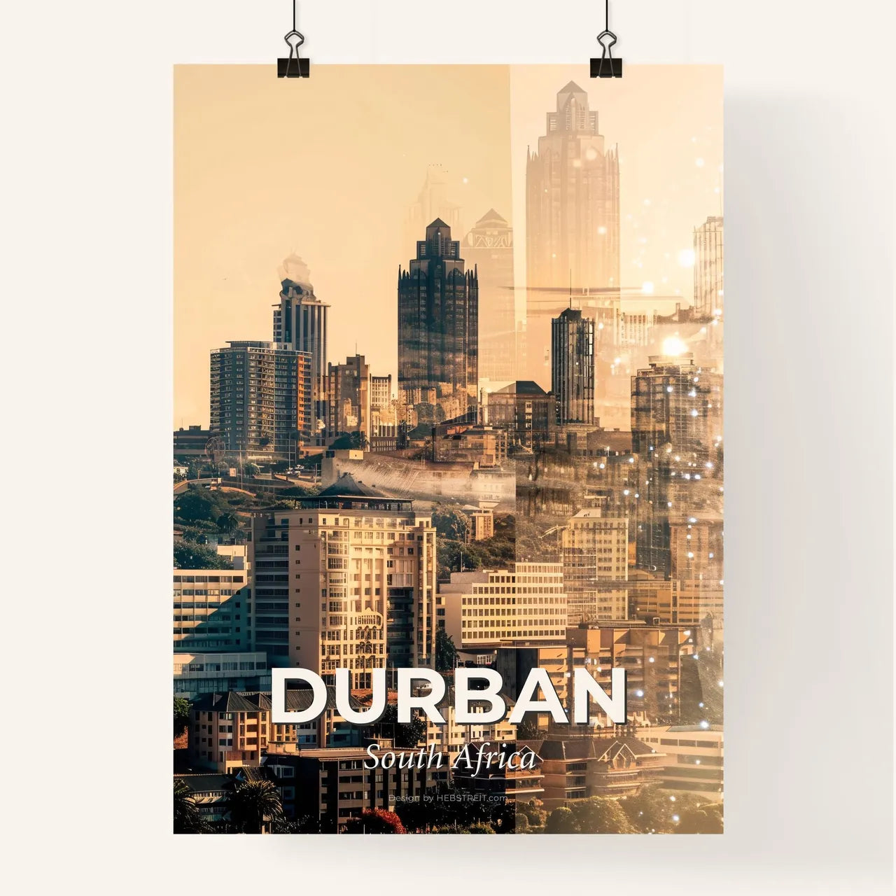 Durban Skyline Double Exposure Cityscape Art Poster
