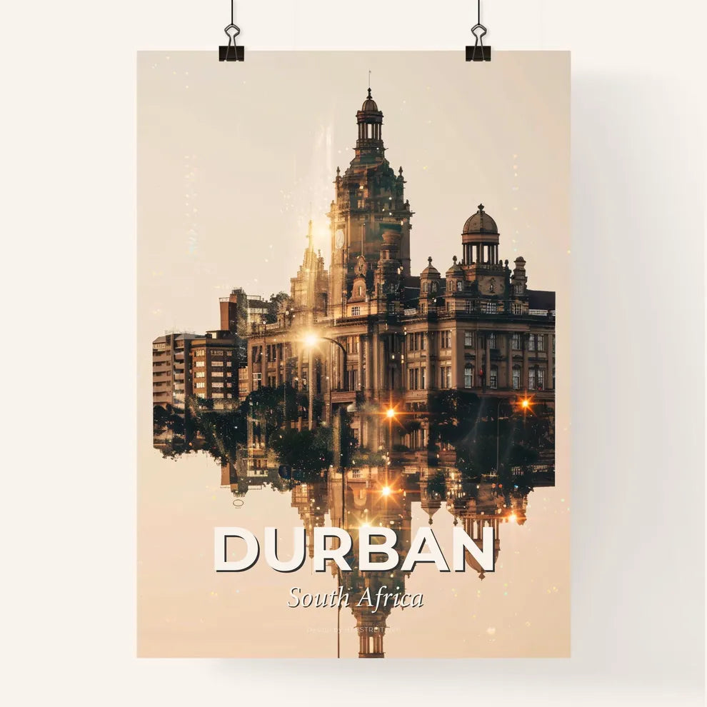 Durban Skyline Reverie on Beige Poster