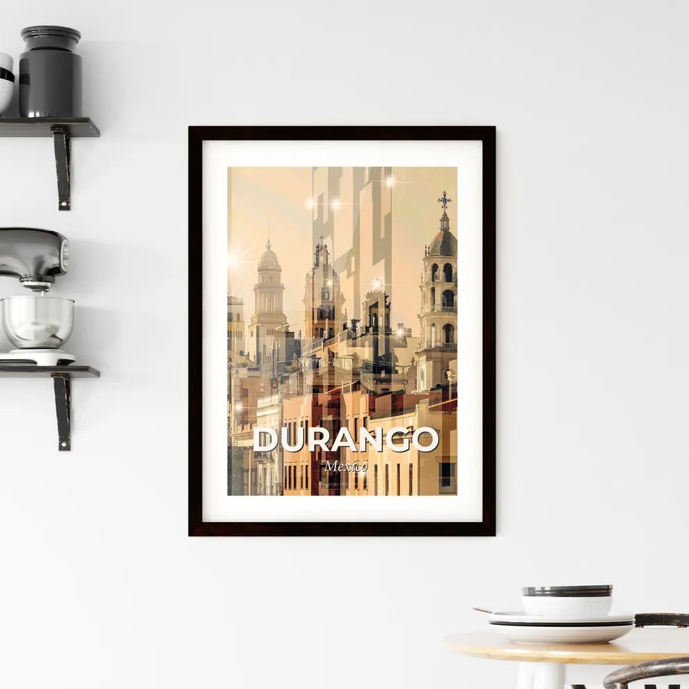 Durango Mexico Skyline Double Exposure Art Framed Print