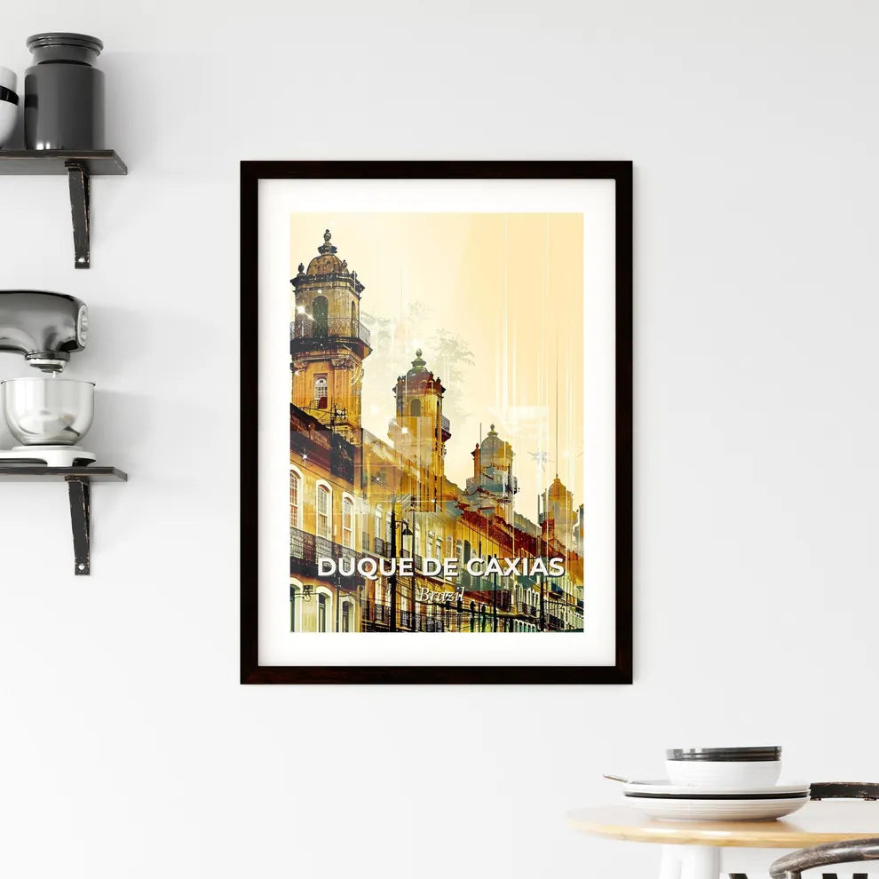 Duque de Caxias City Skyline Multiexposure on Beige Framed Print