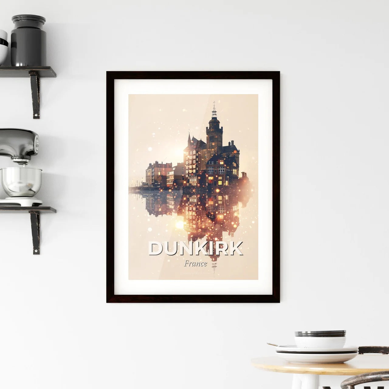 Dunkirk Skyline Double Exposure Art Poster Framed Print
