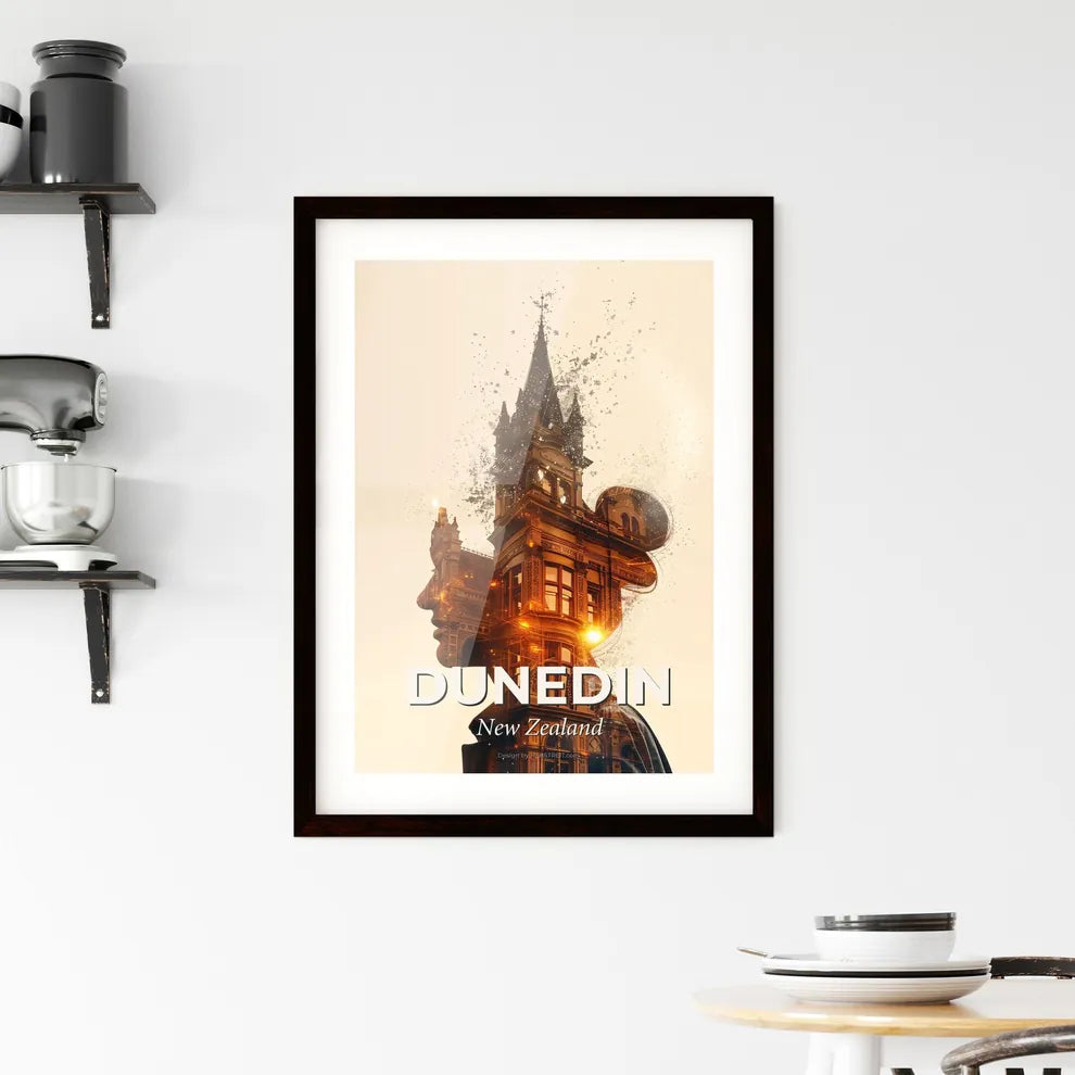 Dunedin Skyline City Lights Composite Minimalist Poster Framed Print